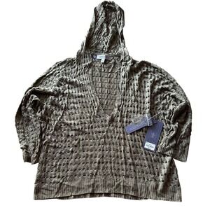 Jennifer Lopez Womens Olive Green Open Knit Hooded Sweater Size Medium NWT